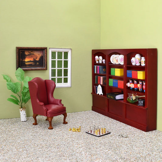 1:12 Scale Miniature Study Room Furniture Set Wooden Bookcase Sofa Potted Plants For Dollhouse Miniatures Home Decor