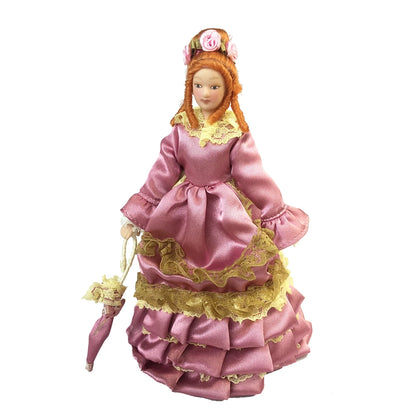 1:12 Scale Miniature Doll With Stand Purple Skirt Lady Dollhouse Accessory For Girls Children Playroom Miniature Furniture