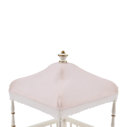 Cuna de madera blanca pintada a mano con dosel para casa de muñecas en miniatura a escala 1:12