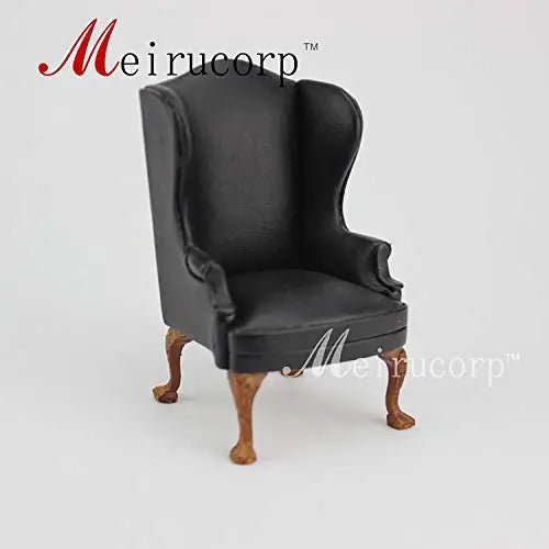 Silla y otomana en miniatura talladas a mano en negro a escala 1:12, muebles para casa de muñecas para sala de estar