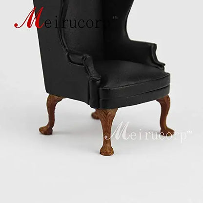 Silla y otomana en miniatura talladas a mano en negro a escala 1:12, muebles para casa de muñecas para sala de estar