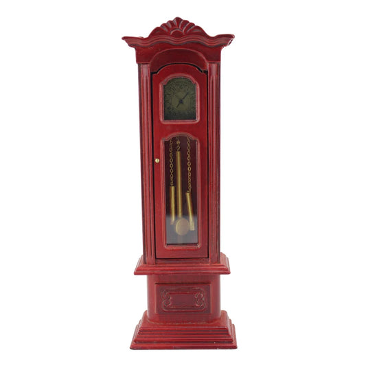 Reloj de pie en miniatura a escala 1:12, decoración para casa de muñecas, muebles vintage rojos para sala de estar.