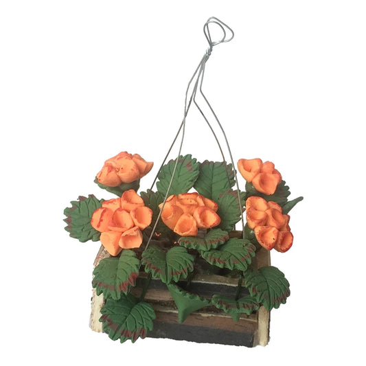 1:12 Scale Miniature Hanging Basket Flower Orange Hydrangea Dollhouse Clay Plant