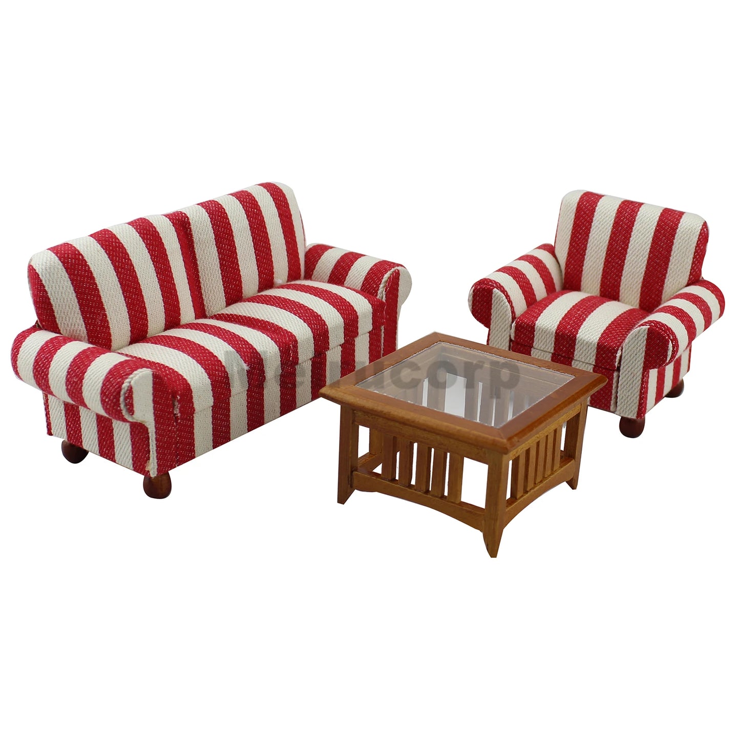 Juego de muebles para sala de estar de casa de muñecas en miniatura a escala 1:12, sillón de tela a rayas, 3 piezas
