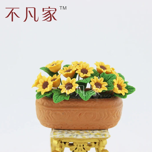 Macizo de girasoles en miniatura a escala 1:12 para decoración de casas de muñecas