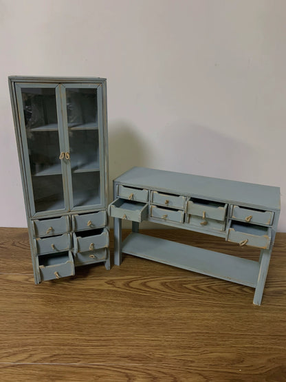 1:6 Scale Vintage Distressed Wooden Cabinet Bookshelf Sideboard Miniature Dollhouse Furniture