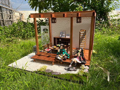 Casa de muñecas en miniatura con jardín japonés a escala 1:12 y puente de madera para muñecas OB11