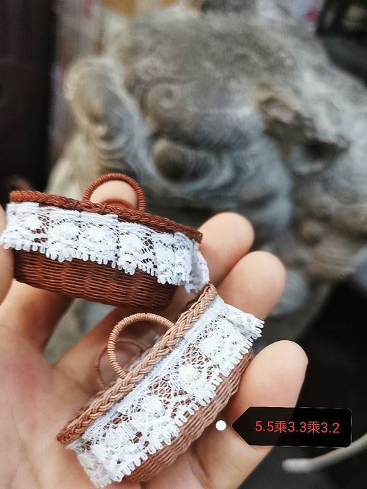 1:6 Scale Miniature Woven Basket Dollhouse Accessory For Photography Props Dark Color