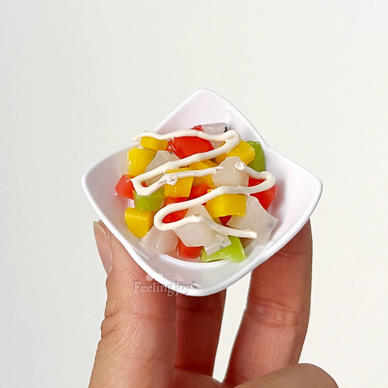 Accesorios para casa de muñecas BJD a escala 1:6, Blythe, té de la tarde, ensalada en miniatura, accesorios para escena, modelo de juego de comida en miniatura, candelabro, silla
