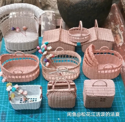 1:6 Scale Miniature Basket For Blythe And Ob11 Dolls Picnic Basket Handbag Storage Basket Dollhouse Accessory