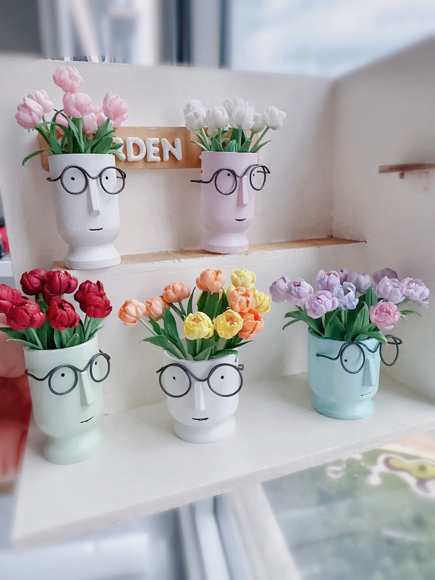 Tulipán de arcilla en miniatura a escala 1:12, decoración para casa de muñecas, arreglo floral artificial