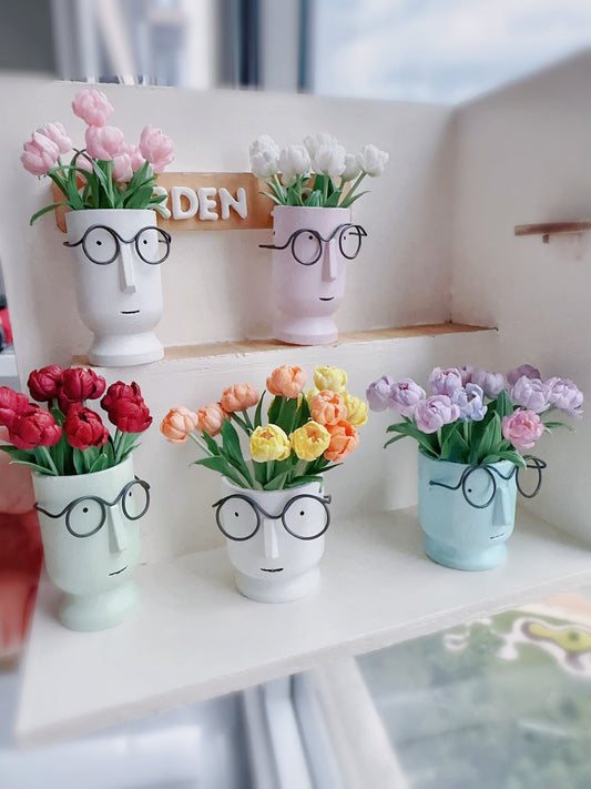 Tulipán de arcilla en miniatura a escala 1:12, decoración para casa de muñecas, arreglo floral artificial