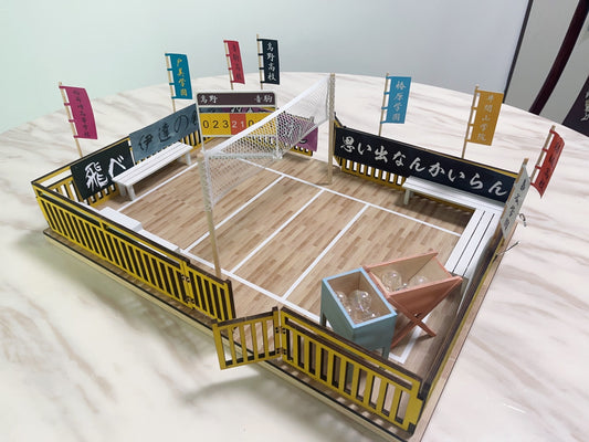 Escena de voleibol a escala 1:12, exhibición de casa de muñecas en miniatura para fotografía de figuras de anime