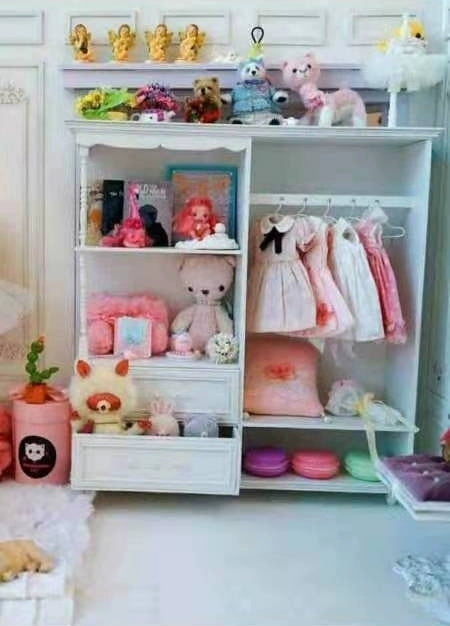 Armario de madera a escala 1:6, muebles de casa de muñecas en miniatura para muñecas BJD Blythe