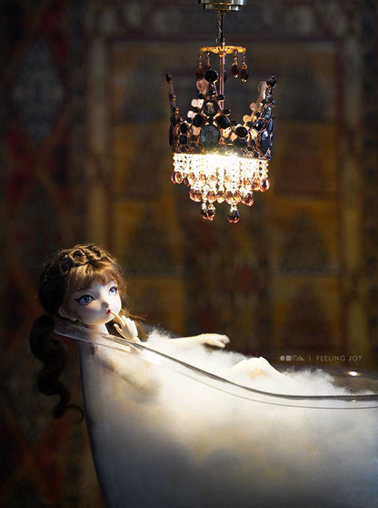 1:6 Scale Miniature Dollhouse Bathroom Set With Transparent Bathtub Crown Chandelier For BJD Blythe Dolls