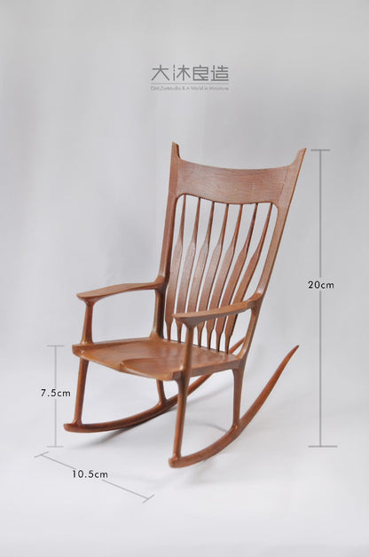 Silla mecedora Maloof Windsor a escala 1:6, muebles para casa de muñecas en miniatura
