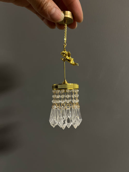 Lustre miniature en cristal d'ange à l'échelle 1:6 pour éclairage de maison de poupée - Parfait pour les poupées BJD Blythe