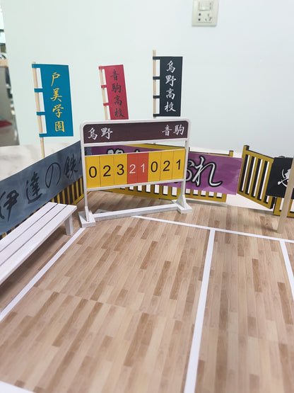 Escena de voleibol a escala 1:12, exhibición de casa de muñecas en miniatura para fotografía de figuras de anime
