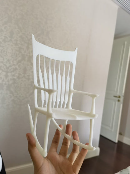 Silla mecedora Maloof Windsor a escala 1:6, muebles para casa de muñecas en miniatura