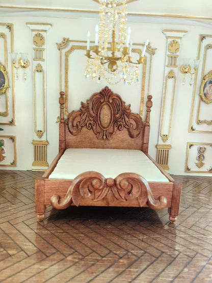 Cama doble para muñecas BJD en miniatura a escala 1:12, muebles en miniatura para casa de muñecas.