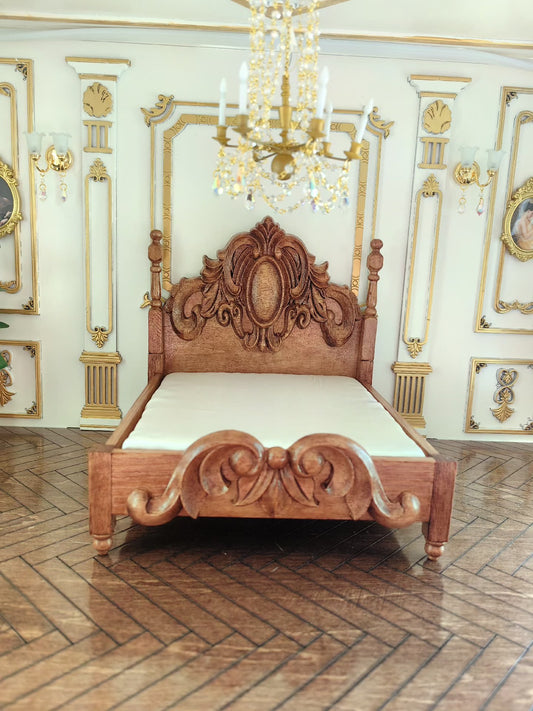 Cama doble para muñecas BJD en miniatura a escala 1:12, muebles en miniatura para casa de muñecas.