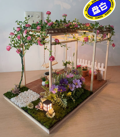 Conjunto de muebles para casa de muñecas en miniatura con jardín de rosas a escala 1:12
