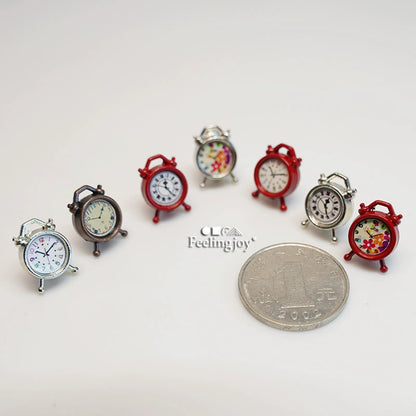 Accesorios para casa de muñecas en miniatura a escala 1:24, reloj despertador de metal realista, muebles en miniatura