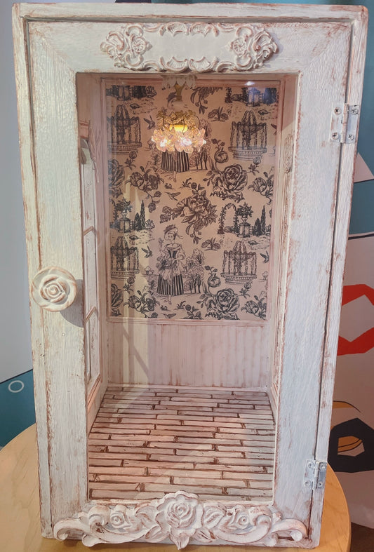 Vitrine miniature pour maison de poupée Blythe, échelle 1:6, motif rose rétro