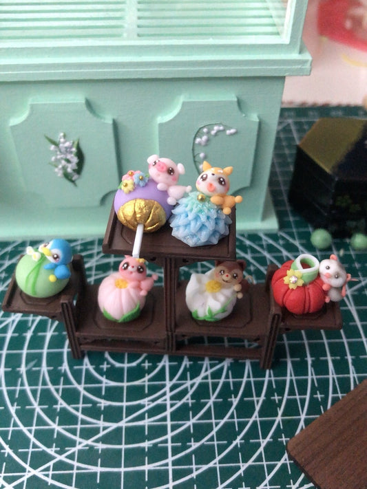 Miniatura de postre japonés Wagashi de arcilla a escala 1:12 para casa de muñecas