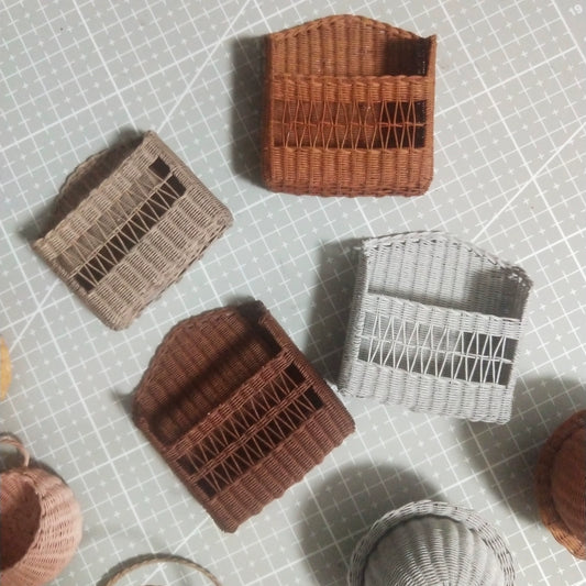 1:6 Scale Miniature Woven Basket Wall Hanging Shelf Miniature Dollhouse Accessory