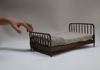 1:6 Scale Walnut Wood Miniature Windsor Bed Dollhouse Furniture