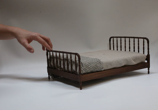 1:6 Scale Walnut Wood Miniature Windsor Bed Dollhouse Furniture