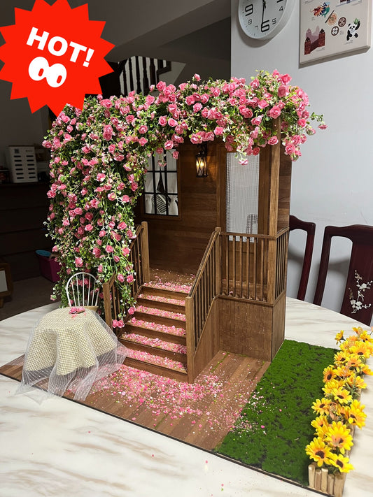 1:6 Scale Miniature Dollhouse With Rose Themed Photography Scene