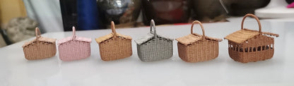 1:12 Scale Miniature Woven Picnic Basket Dollhouse Accessory For Playroom Or Living Room
