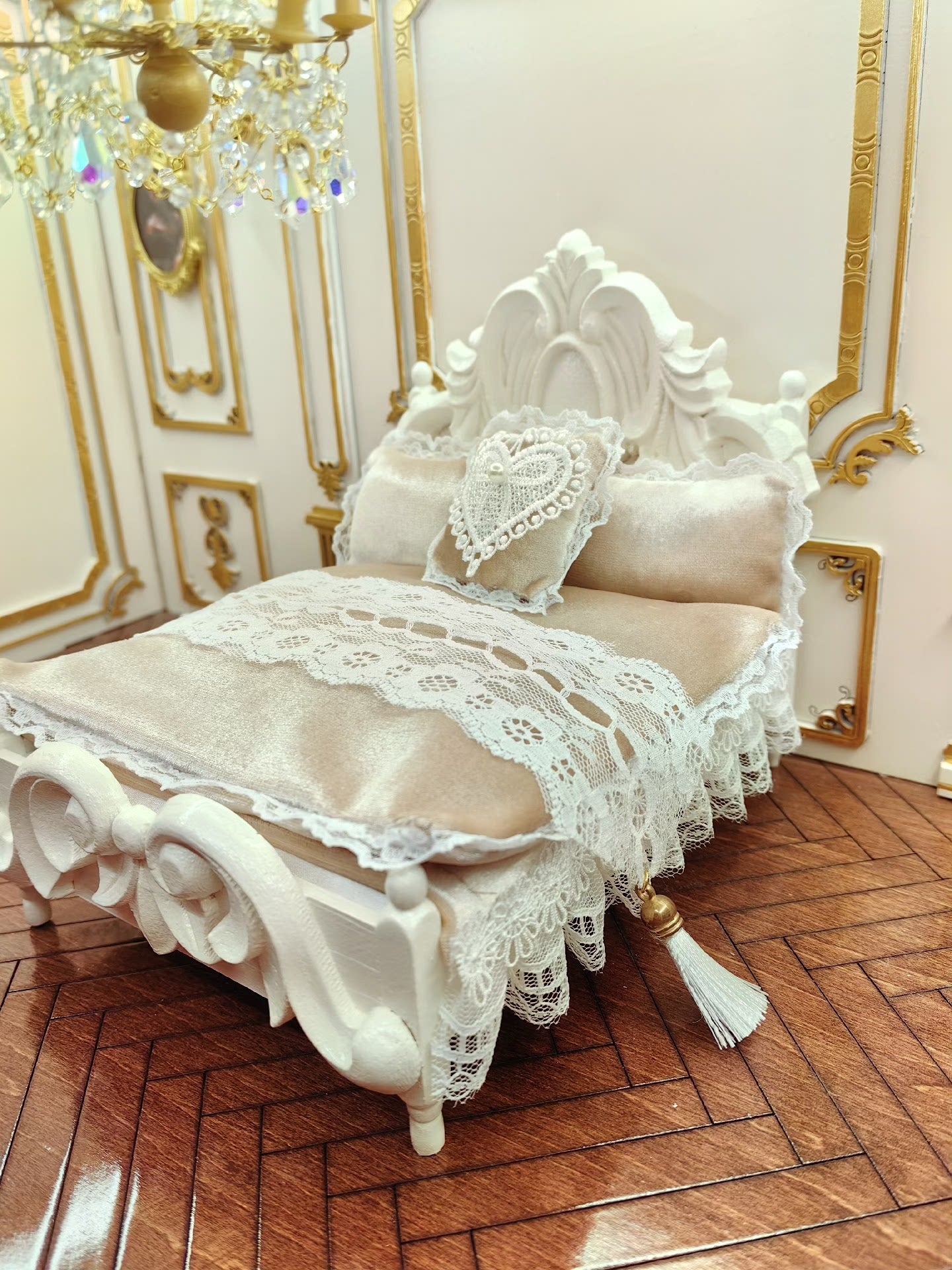 Cama para muñecas BJD en miniatura a escala 1:12, muebles para escenas de casa de muñecas