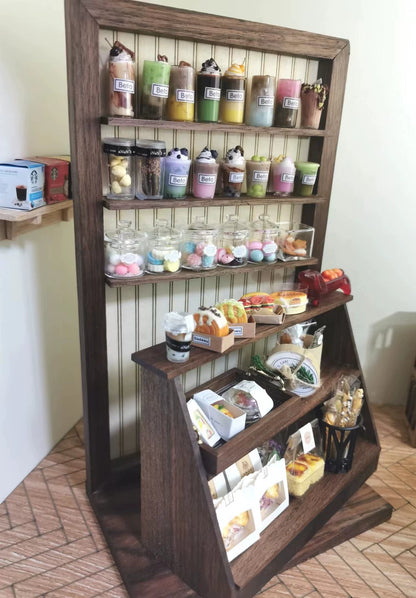 Estante de exhibición de madera a escala 1:12, muebles para casa de muñecas en miniatura, hecho a mano, nogal negro, dos usos