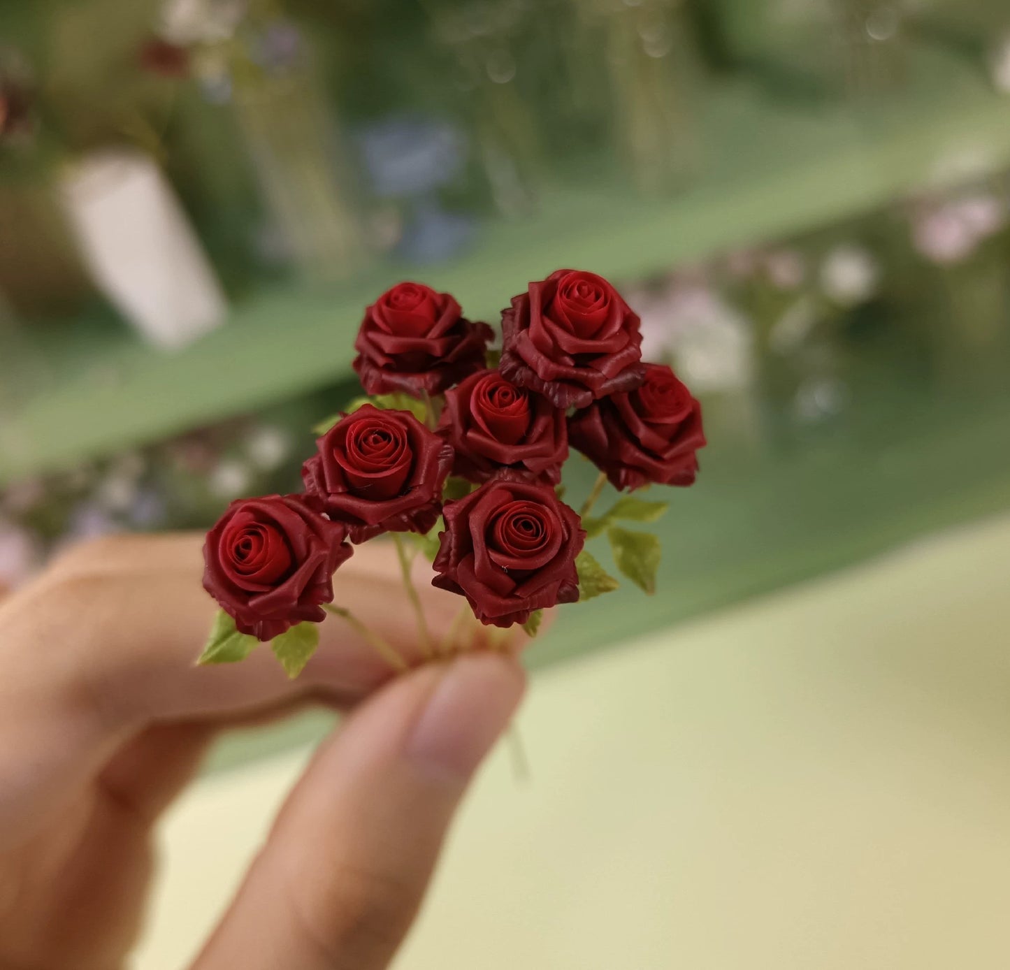 1:6 Scale Miniature Red Rose Clay Flower BJD Doll Blythe Dollhouse Decoration