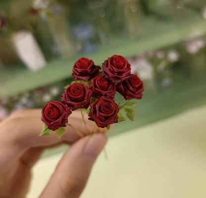 1:6 Scale Miniature Red Rose Clay Flower BJD Doll Blythe Dollhouse Decoration