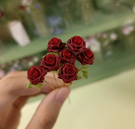 1:6 Scale Miniature Red Rose Clay Flower BJD Doll Blythe Dollhouse Decoration
