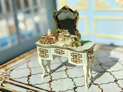 1:12 Scale Miniature Vanity Desk Handmade European Style Gilded Dollhouse Furniture