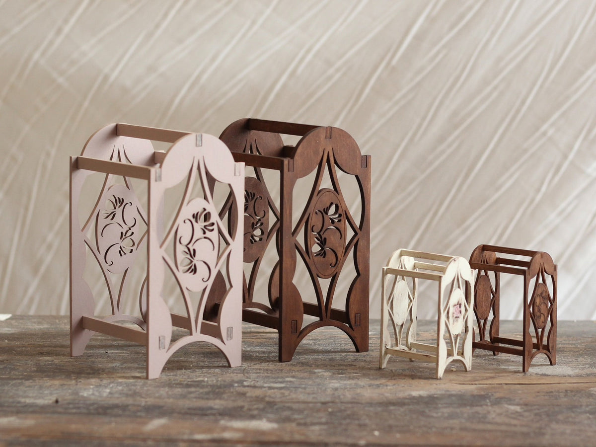 Sewing-themed Carved Fabric Rack Miniature Material Kit (1:6 or 1:12 Scale) for Dollhouse