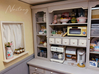 1:12 Scale Miniature Dollhouse French Vintage Distressed Sideboard Cabinet Kitchen Storage Furniture