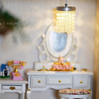 Lámpara de araña de cristal en miniatura a escala 1:12 y 1:6 con 30 cadenas para muebles de casa de muñecas BJD.