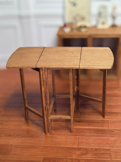 1:6 Scale Miniature Foldable Cherry Wood Table With Floral Tabletop For BJD Dollhouse Photography Accessory