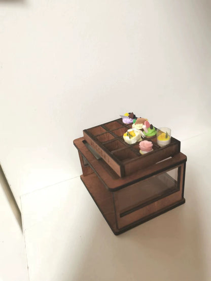 Vitrina para cupcakes en miniatura a escala 1:12, muebles para casa de muñecas