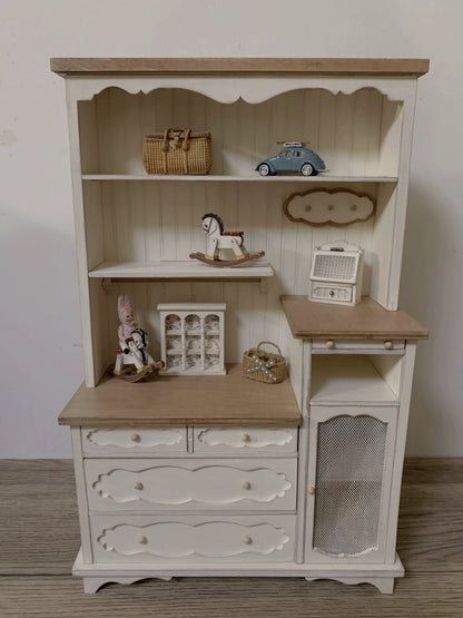 1:12 Scale Miniature French Sideboard Cabinet Vintage Distressed Dollhouse Furniture For Living Room Kitchen