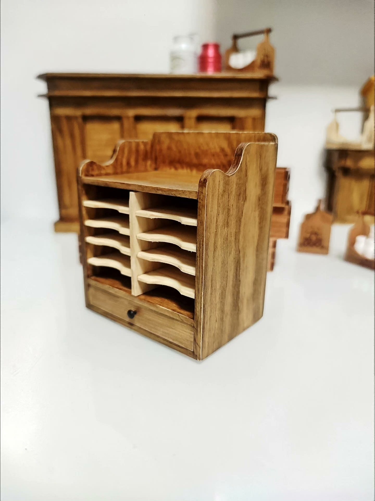 Muebles de casa de muñecas en miniatura a escala 1:6, archivador de madera, escena de sala de estar