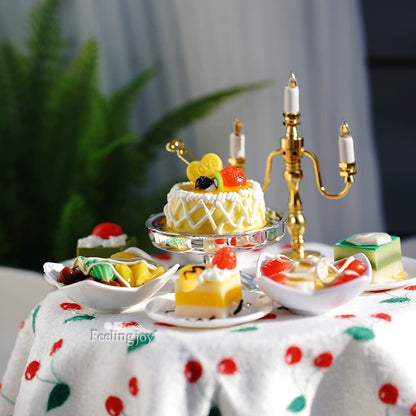 Accesorios para casa de muñecas BJD a escala 1:6, Blythe, té de la tarde, ensalada en miniatura, accesorios para escena, modelo de juego de comida en miniatura, candelabro, silla