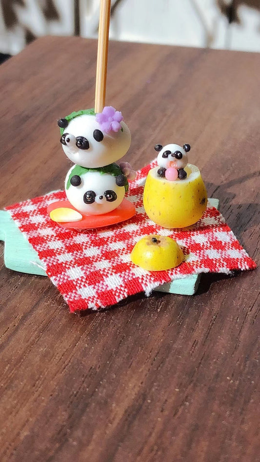 Maison de poupée miniature en argile à l'échelle 1:12, panda de dessin animé, scène de pâtisserie, ensemble de jeu de nourriture miniature