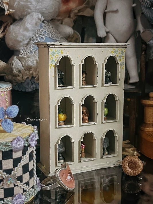 1:12 Scale Miniature Mineral Display Cabinet Ivory White With Distressed Edges Miniature Dollhouse Furniture